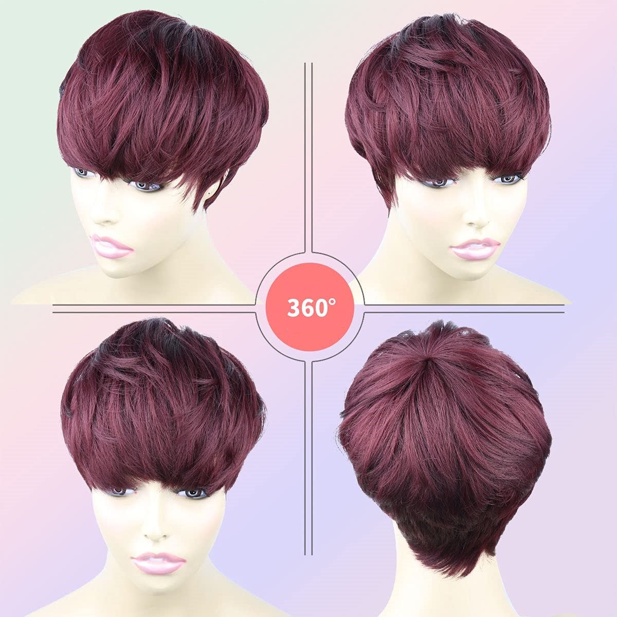 6 Inch RED Short Side Bang Straight Wig