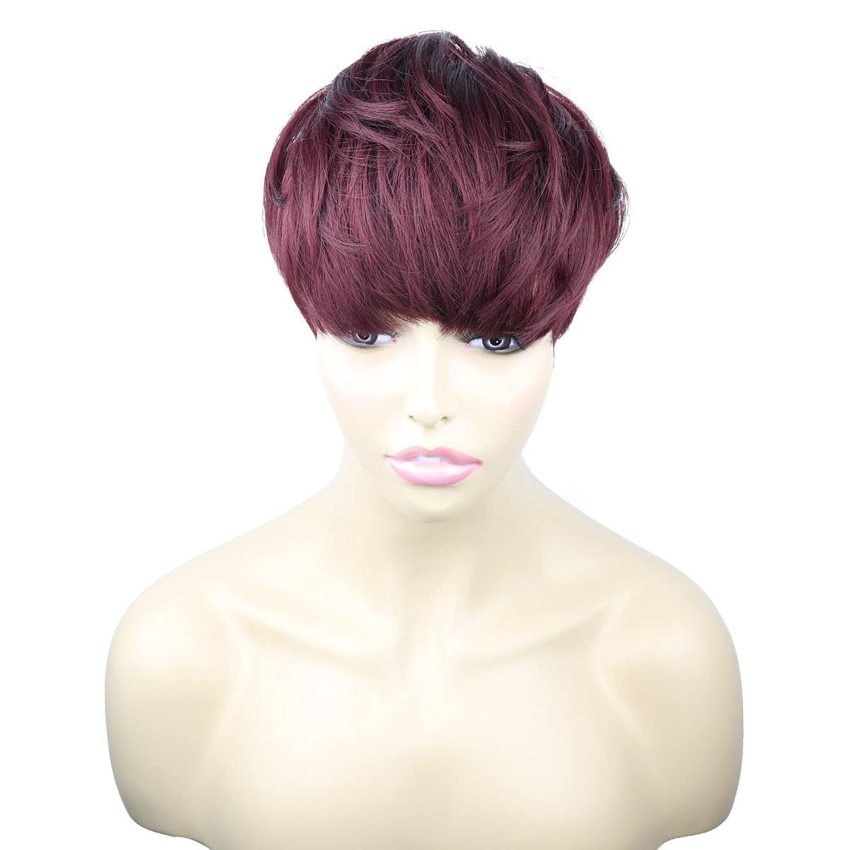 6 Inch RED Short Side Bang Straight Wig