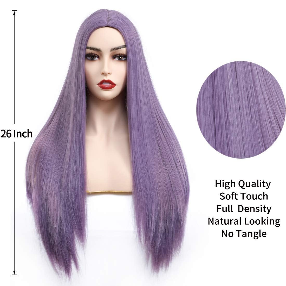 Lilac purple straight heat resistant 26" | trendy wigs | synthetic top quality heat resistant fiber | human hair feel | free shipping on 35+