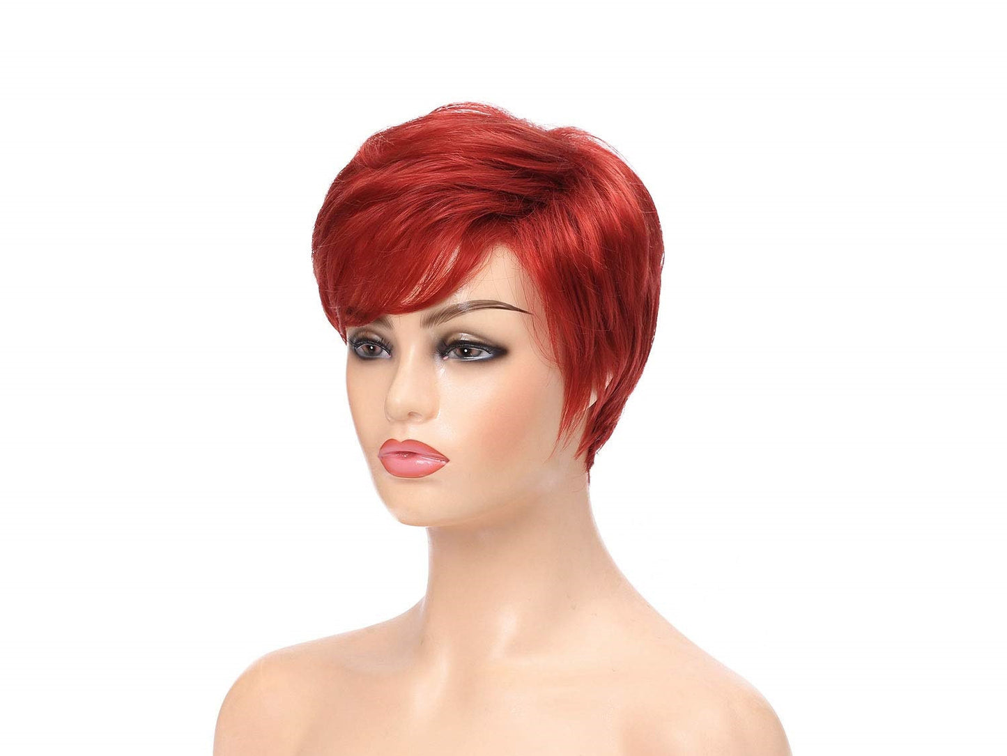 HOT RED 6" Pixie Short Side Bang Straight Wig