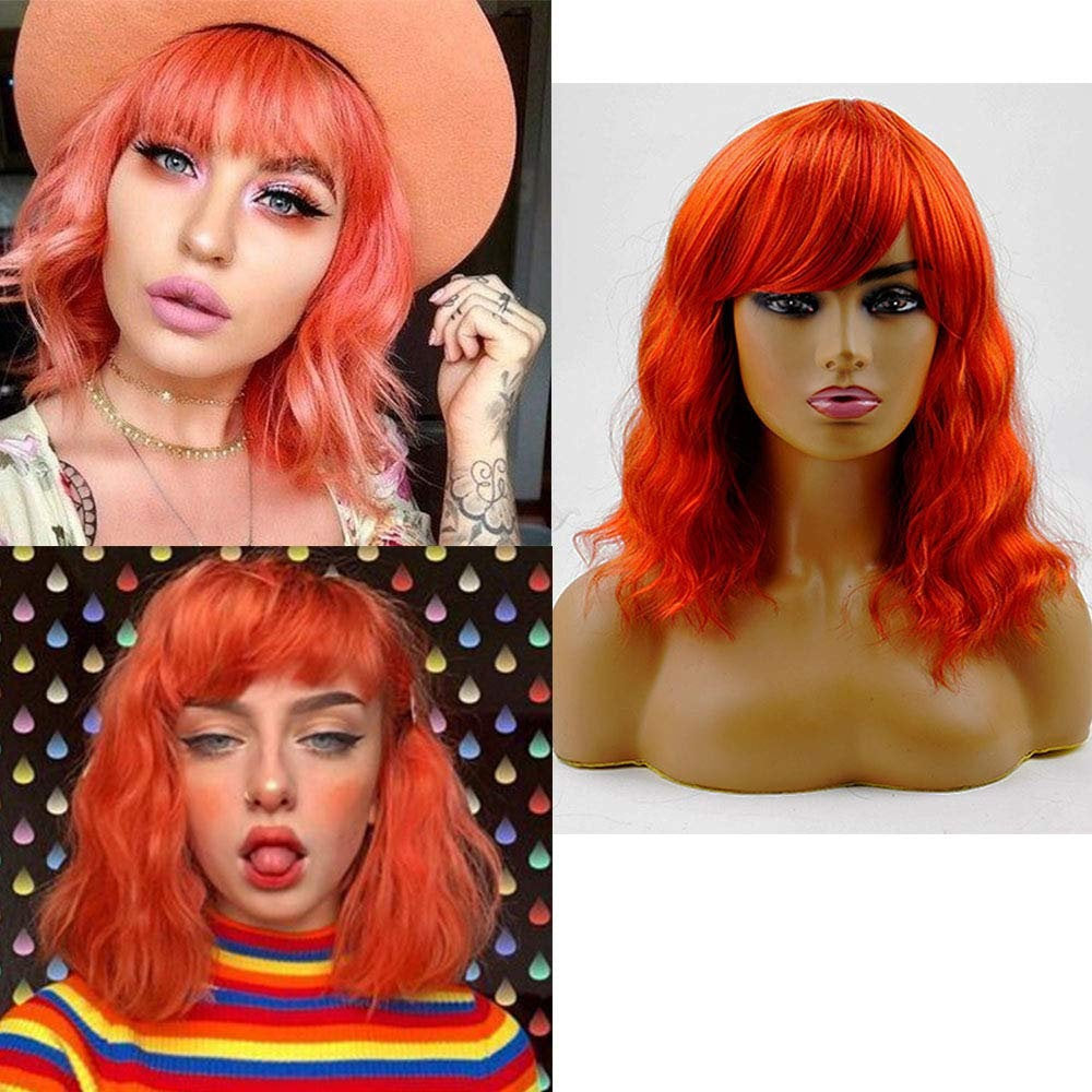 Fire Orange Non Lace FAUX Human Hair 14" Party Wig