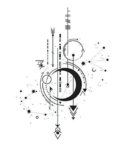 Waterproof Temporary Fake Tattoo Moon Planet Celestial Design Stickers Classic Planet Arrow Geometric Large Set of 2 Size: 4.33" x 5.91"
