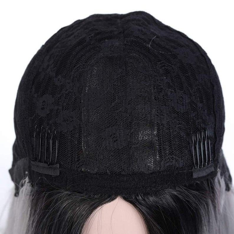 Gray synthetic middle part natural straight heat resistant cosplay wig 26 inch for daily wear, cosplay, costume, drag and stage wear