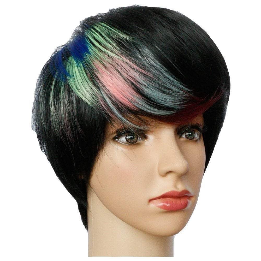 Rainbow streak black bob quick wig synthetic wig high temperature heat resistant 150% density 8.5 inch top selling