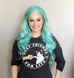 Trendy light green wig | unicorn princess mermaid wave | custom color lace front synthetic | human hair feel | drag queen | stage performer