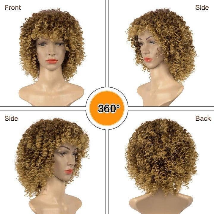 Bouncy fluffy curly wig with bangs | synthetic fiber with a human hair feel | drag queen | trendy custom styled | stage performer wig