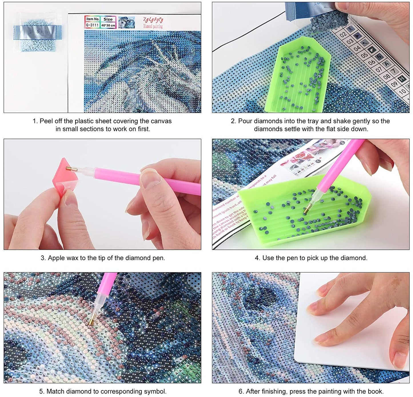 White dragon diy 5d diamond painting by number kit canvas 15.8"x11.8"