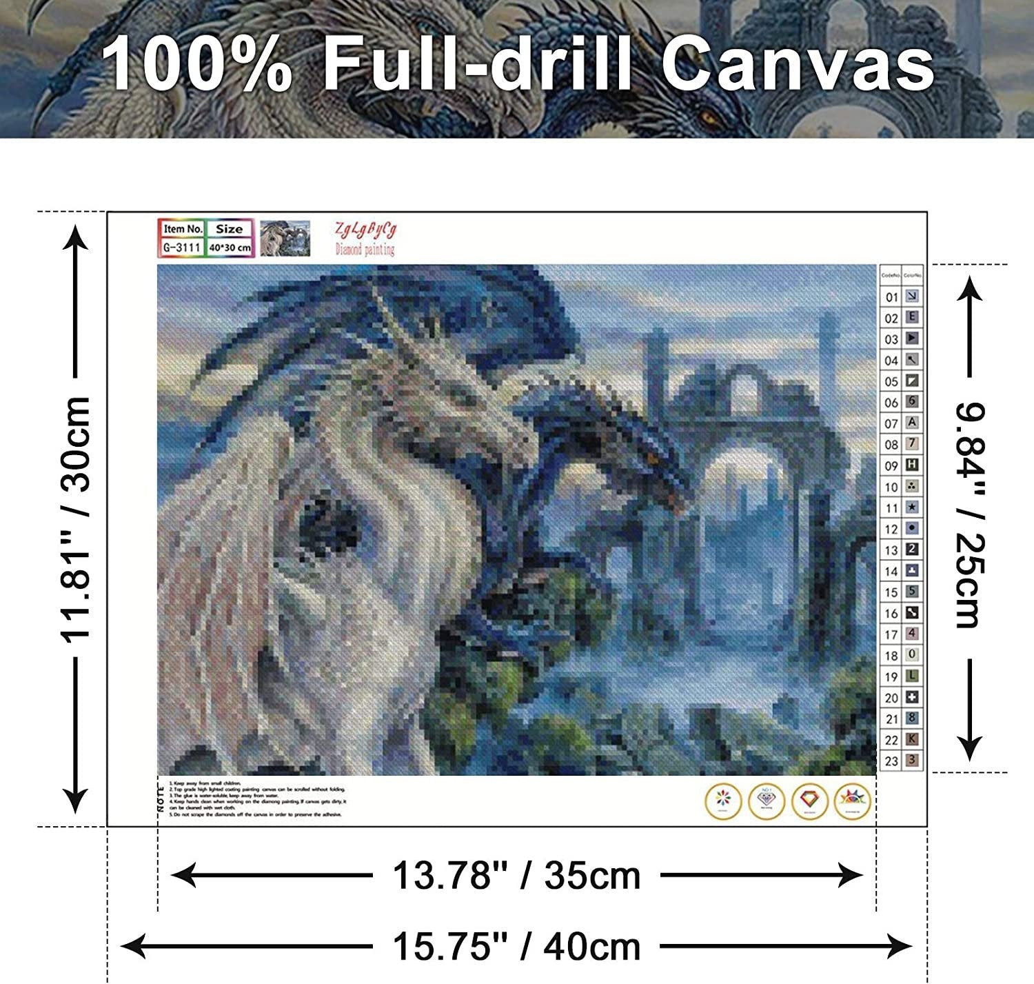 White dragon diy 5d diamond painting by number kit canvas 15.8"x11.8"
