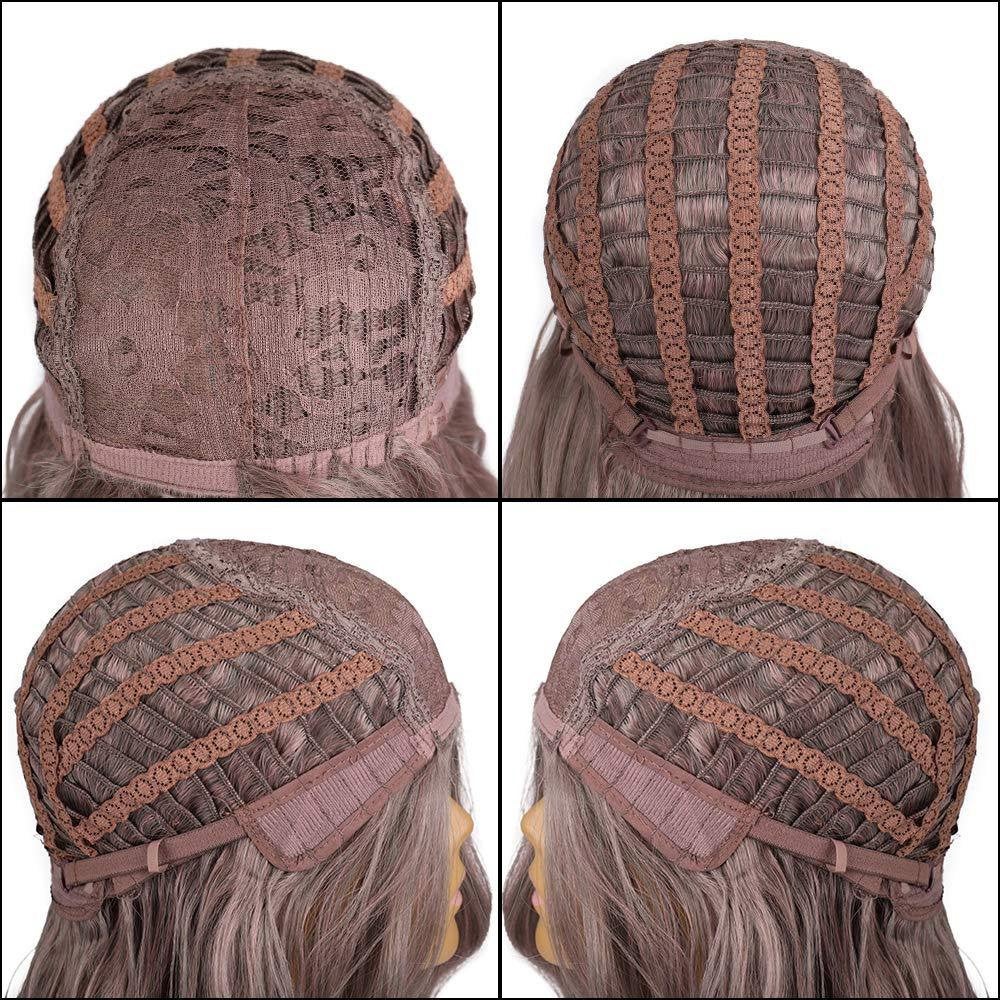 Purple pink ombre middle part long wavy human hair feel 24"  wig ready to wear