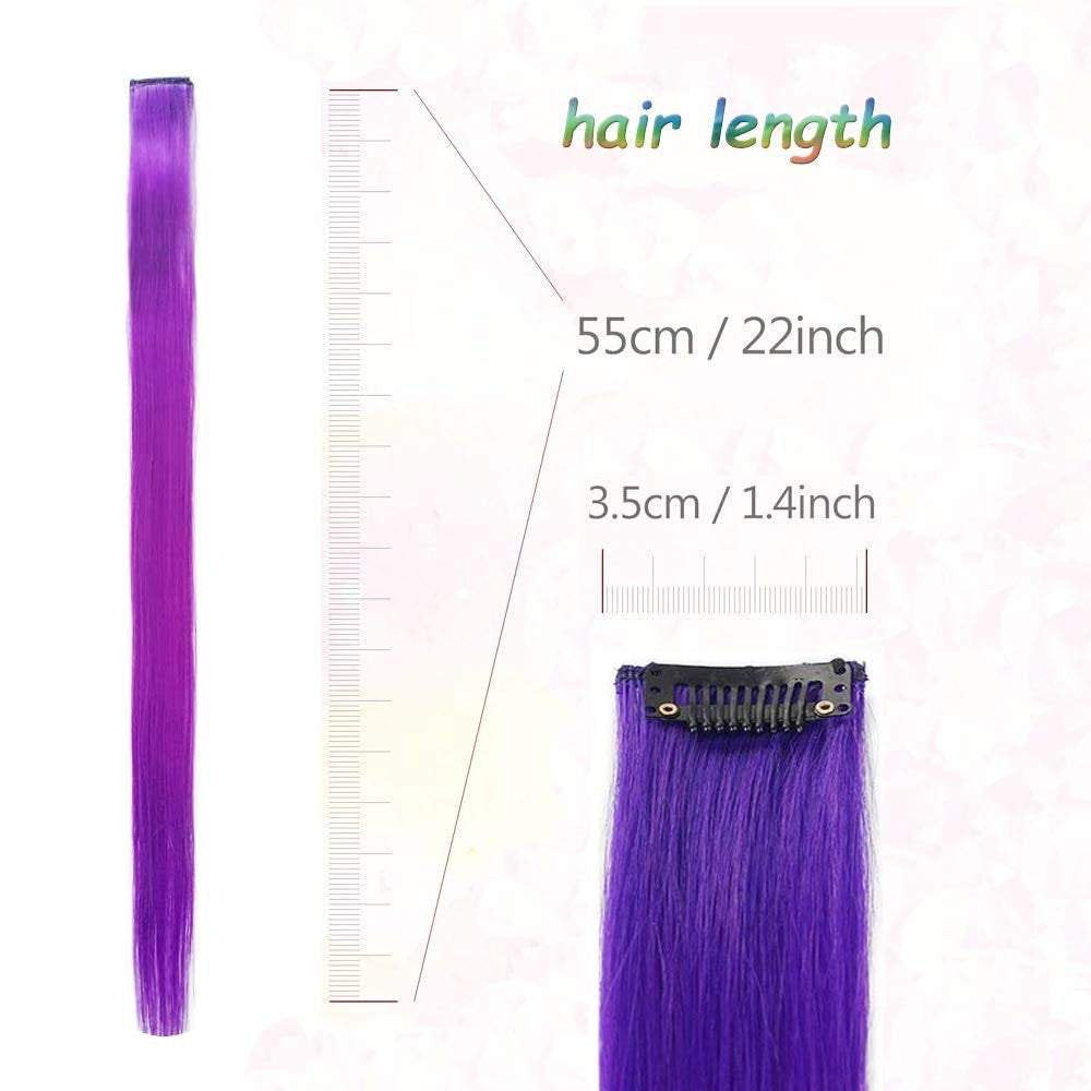 22 colorful hair extension party highlights multi-colors clip in hair synthetic hairpieces 22 inches