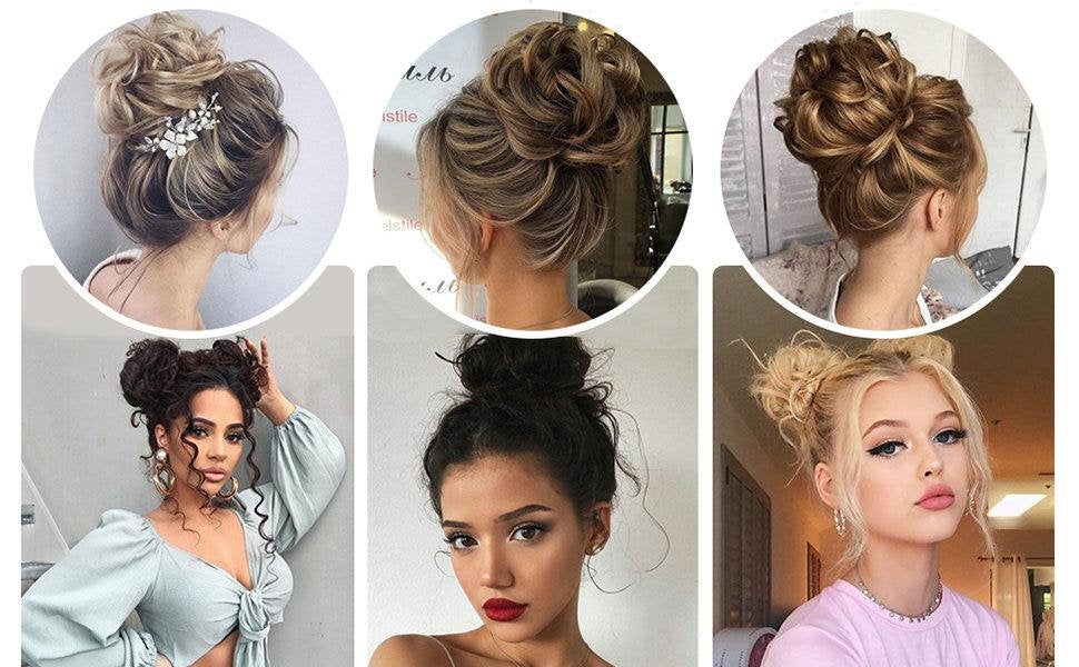 Attractive large thick curly scrunchie messy bun updo clip in hair piece extensions