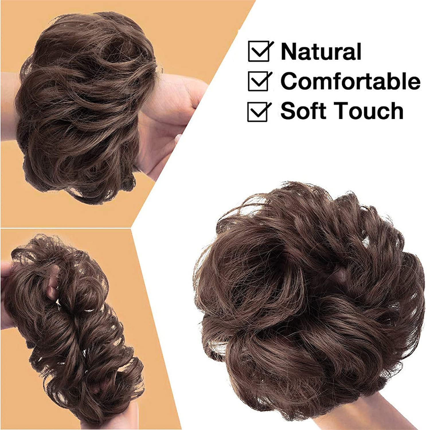 Dark Mocha Brown Messy Buns | Set of 2 | Limited Time Offer | Act Now! | FAUX Human Hair Curly Chignon Extensions Scrunchy Updo Hairpieces
