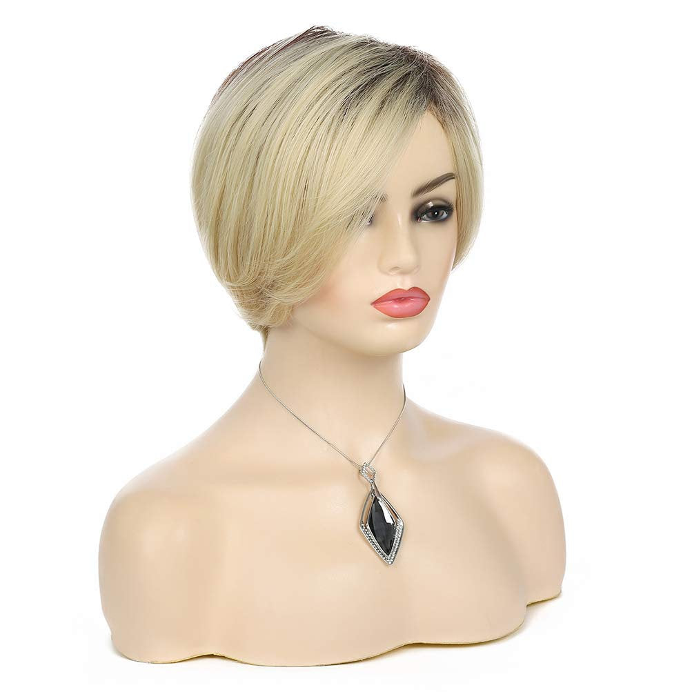 Ombre Black to Golden Blonde Mix Bob Pixie Cut Straight Trending Hairstyle natural looking and soft to touch