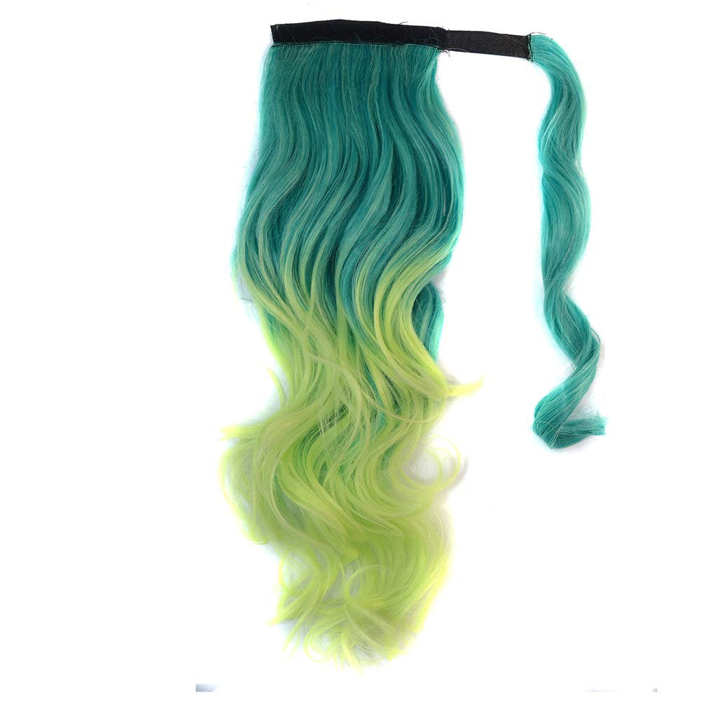 Colorful Ombre 2 Tone Cosplay Ponytail Hair Extension Body Wavy Fake One Piece Clip in Warp Around Magic Paste Pony Tail Choice of Colors