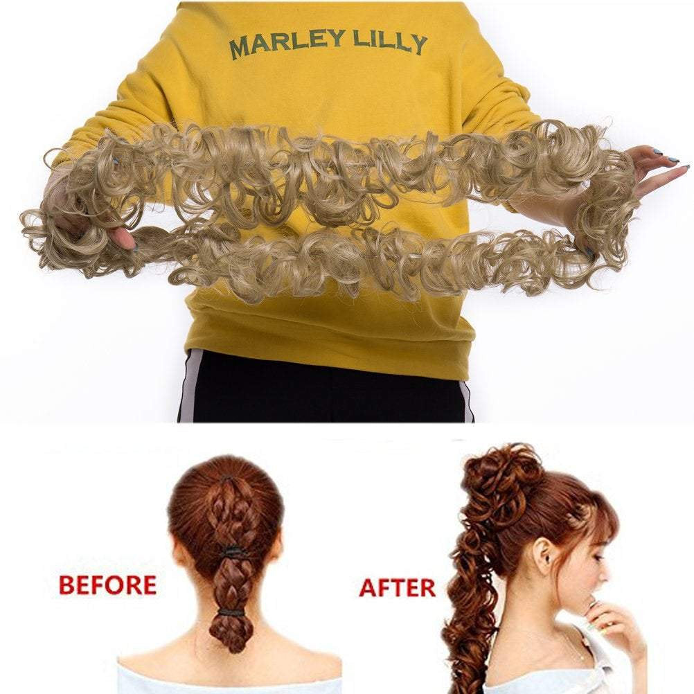 Messy bun juva bun hair scrunchie fluffy curly tousled updo diy wrap around ponytail hairpiece 32inch wavy donut chignons