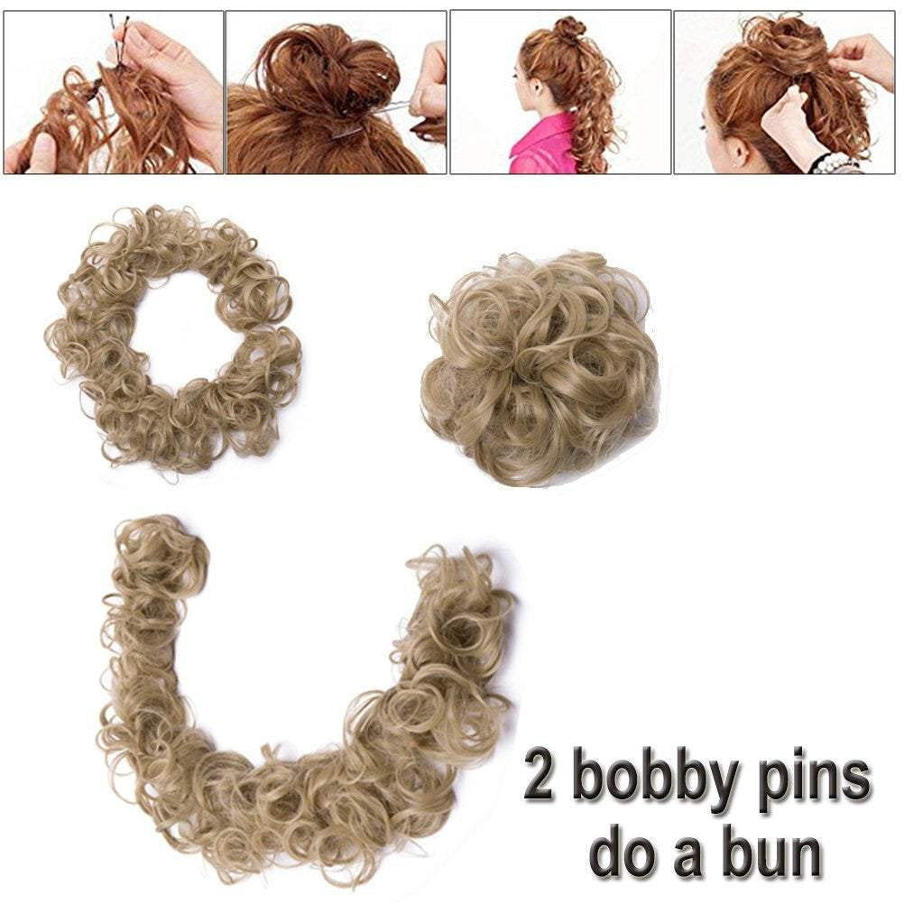 Messy bun juva bun hair scrunchie fluffy curly tousled updo diy wrap around ponytail hairpiece 32inch wavy donut chignons