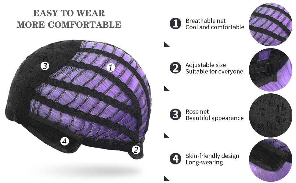 French girl style | black purple amethyst | human hair feel | ombre black to pastel purple natural wavy wig | swiss lace adjustable cap