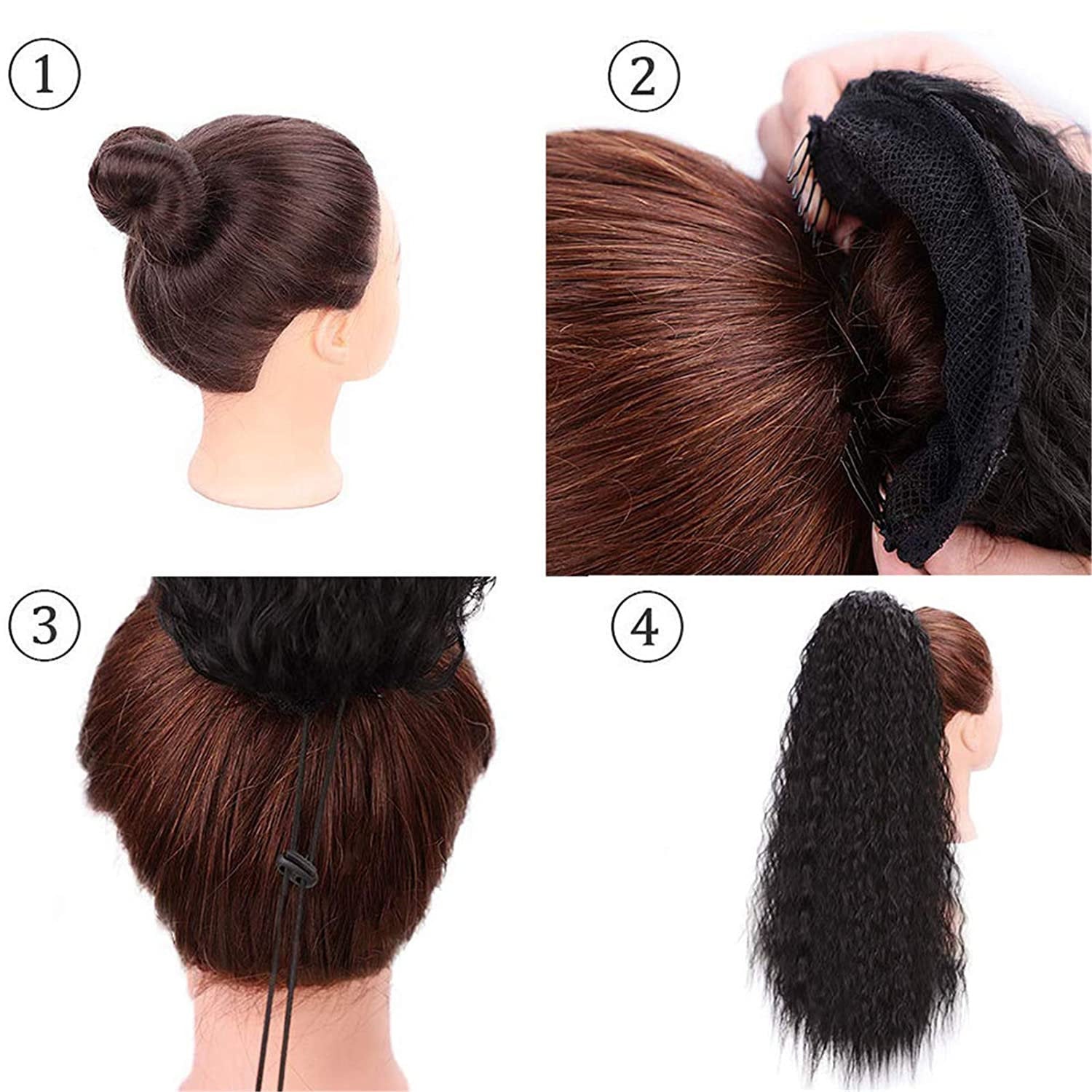 French girl style | 22 inch long water wave drawstring ponytail | synthetic fiber corn wave ponytail | curly wavy pony tail hair wrap (#bug)