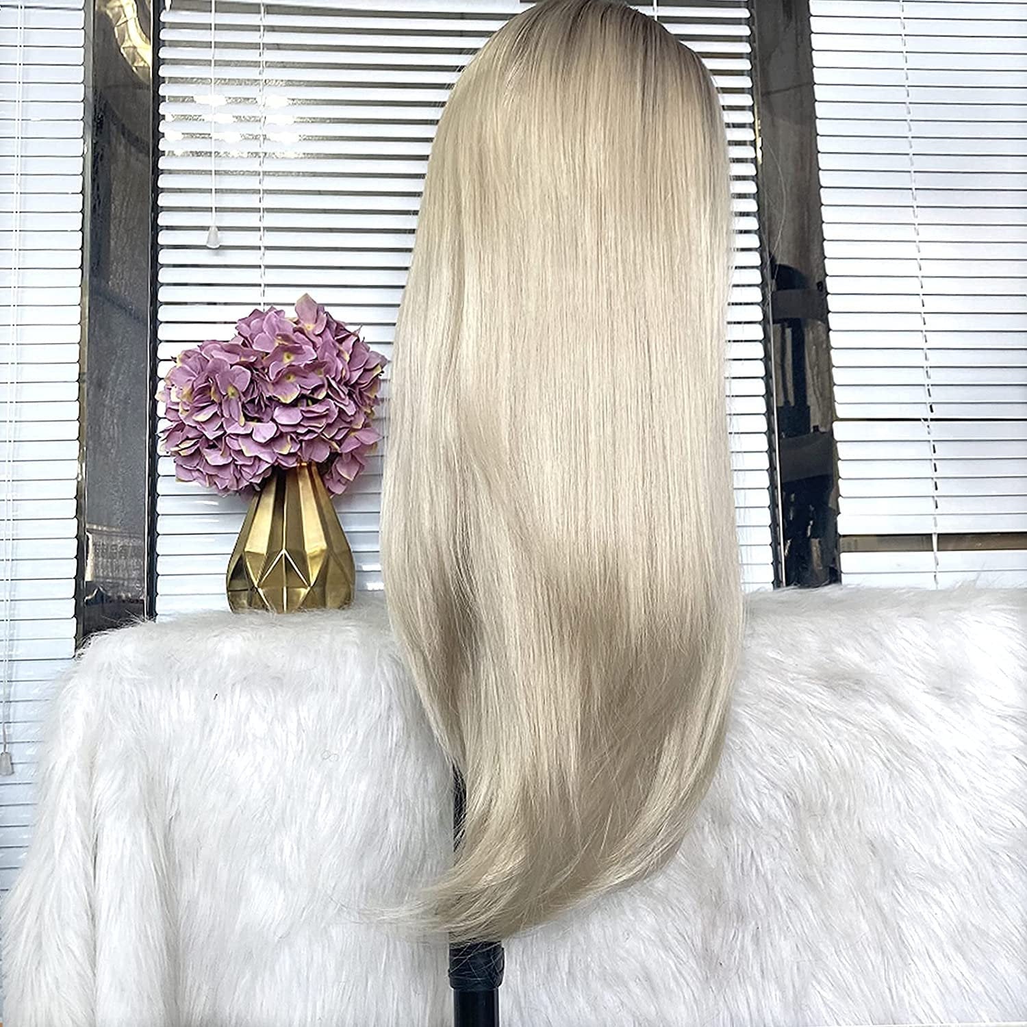 Gorgeous Ombre Blonde Synthetic Lace Front Heat Resistant Glueless Straight Synthetic Wig Pre Plucked with Baby Hair 22inch Lace Front Wig