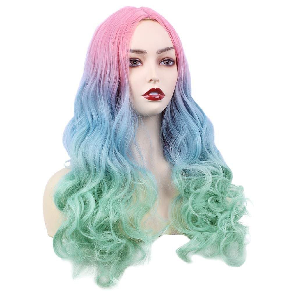 Trendy rainbow | unicorn | mermaid | big wave | 22" synthetic | human hair feel | drag queen | custom colored | stage performer | party wig