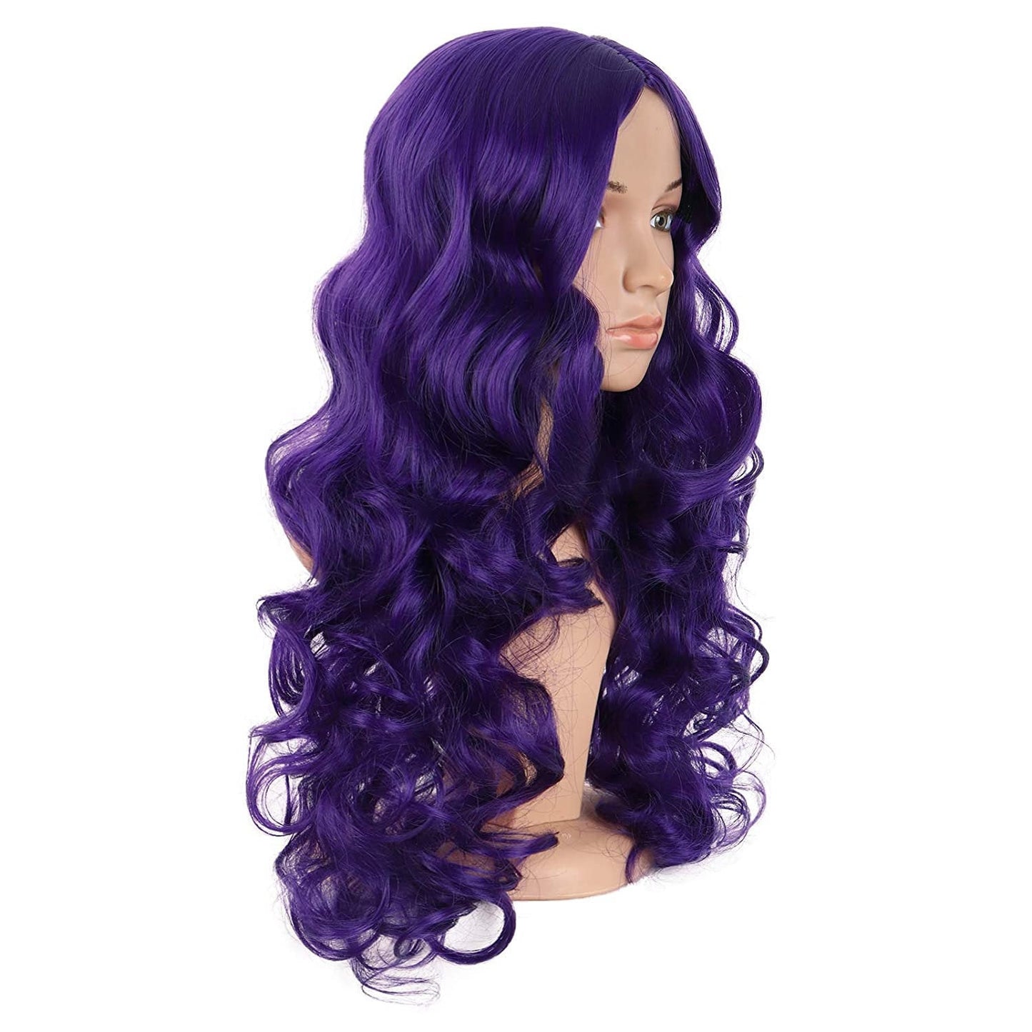 Dark Violet Purple Ombre Middle Parting Long Natural Curly Human Hair Look and Feel Heat Friendly Non Shedding Top Quality Synthetic Wig