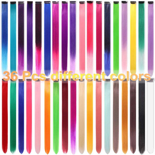 Set of 36 Pieces Party Highlights Hairpieces One Color Each AS PICTURED Clip in Hair Extensions 22'' Straight Hair Extensions Clip ins