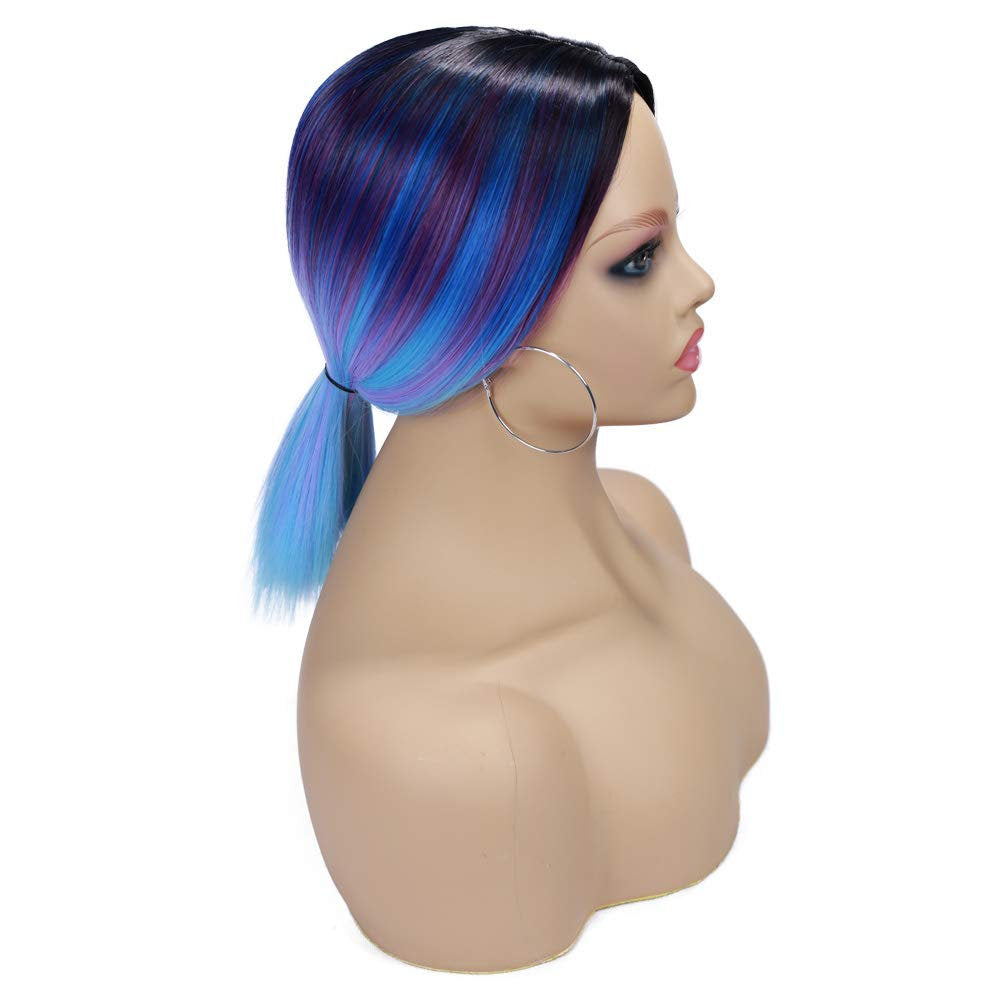 Ombre Black to Mixed Rainbow Colors of Blue Purple Pink Mint Green | Synthetic Top Quality Heat Resistant Fiber | Human Hair Look and Feel