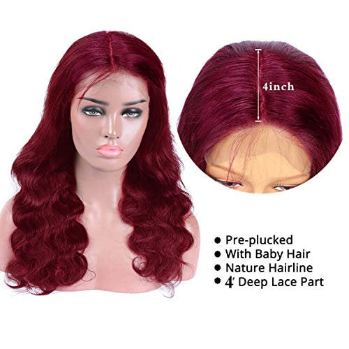 Burgundy 99j | 4x4 Body Wave Lace Closure | Brazilian Human Hair | Pre Plucked with Baby Hair and Bleached Knots | 180% Density | Glueless