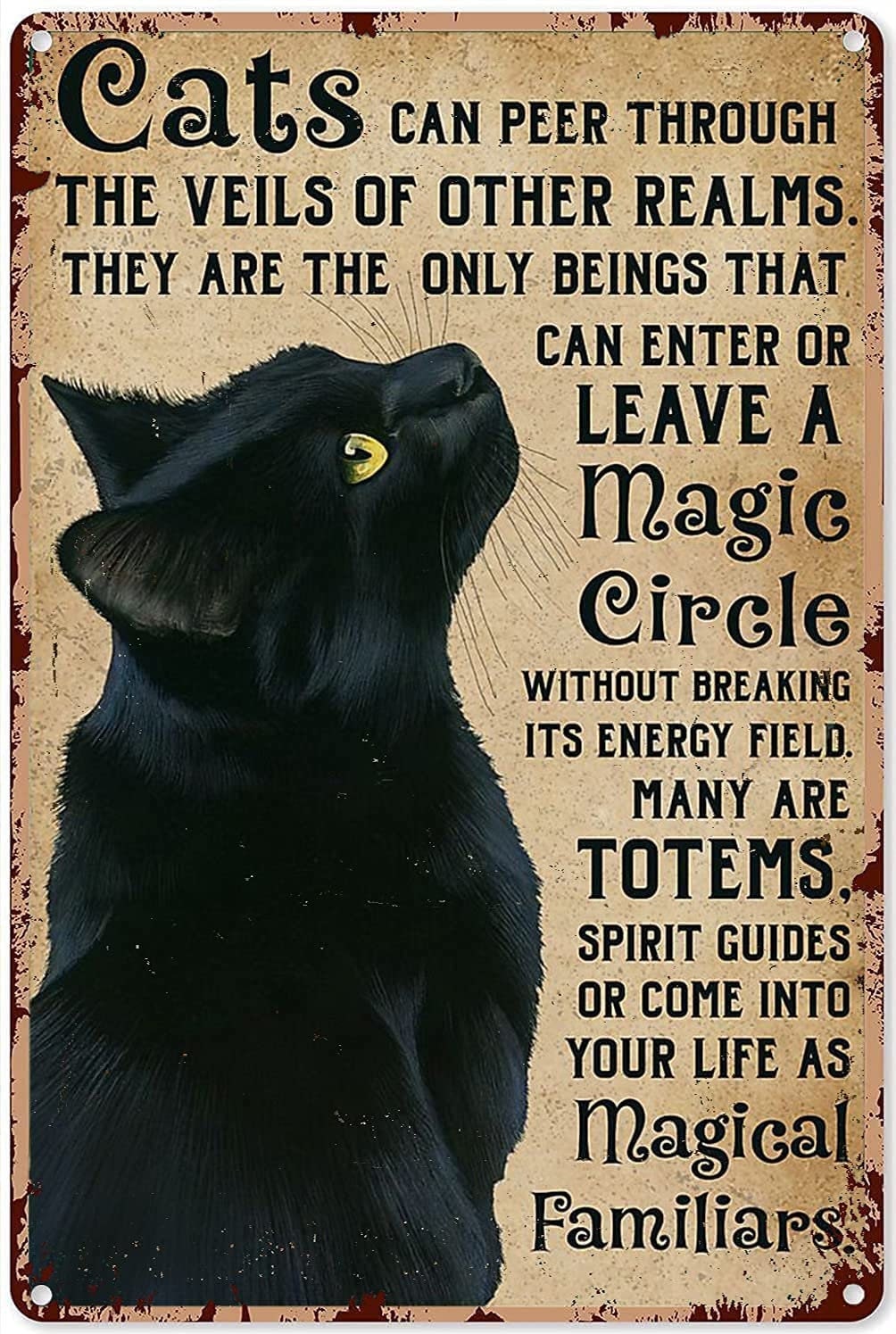 Black Cat Magical Familiars | Black Cat Lover Gift | Kitchen Decor Bar Bathroom Garden Home Outdoor Decoration | Metal Tin Signs 8 x 12 Inch