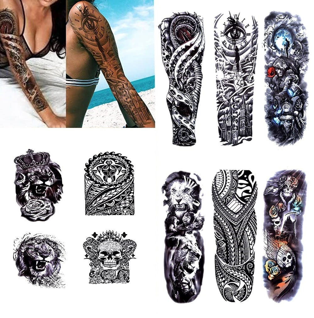 Temporary Tattoo Full and Half Sleeves Art for Men Women and or Kids fake 12 Sheets of Tattoos That Look Real without the Pain or Commitment