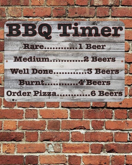 Bbq timer sign aluminum metal 8"x12" backyard funny grill