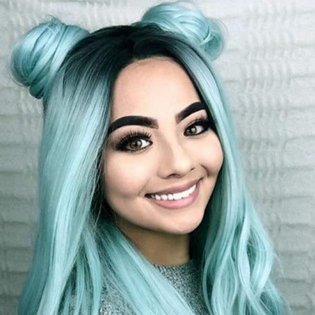 Mint Chip Light Green Black Ombre Synthetic Wig