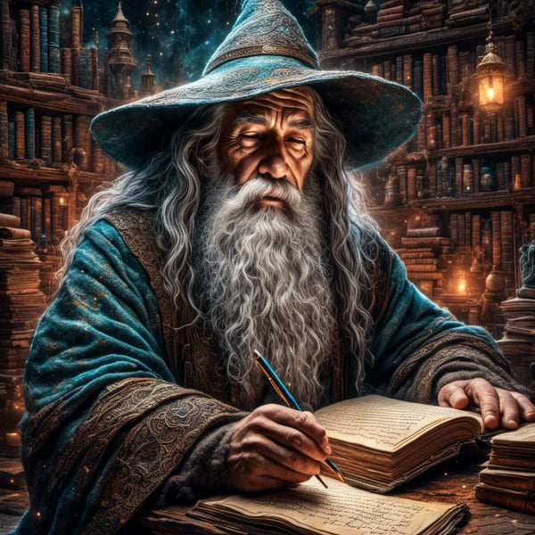 LOR Old Wizard with books in library - Create Your Own Art - Digital Download - Custom Wall Print - Retro Vintage Style DIY Art - Gift for Friend