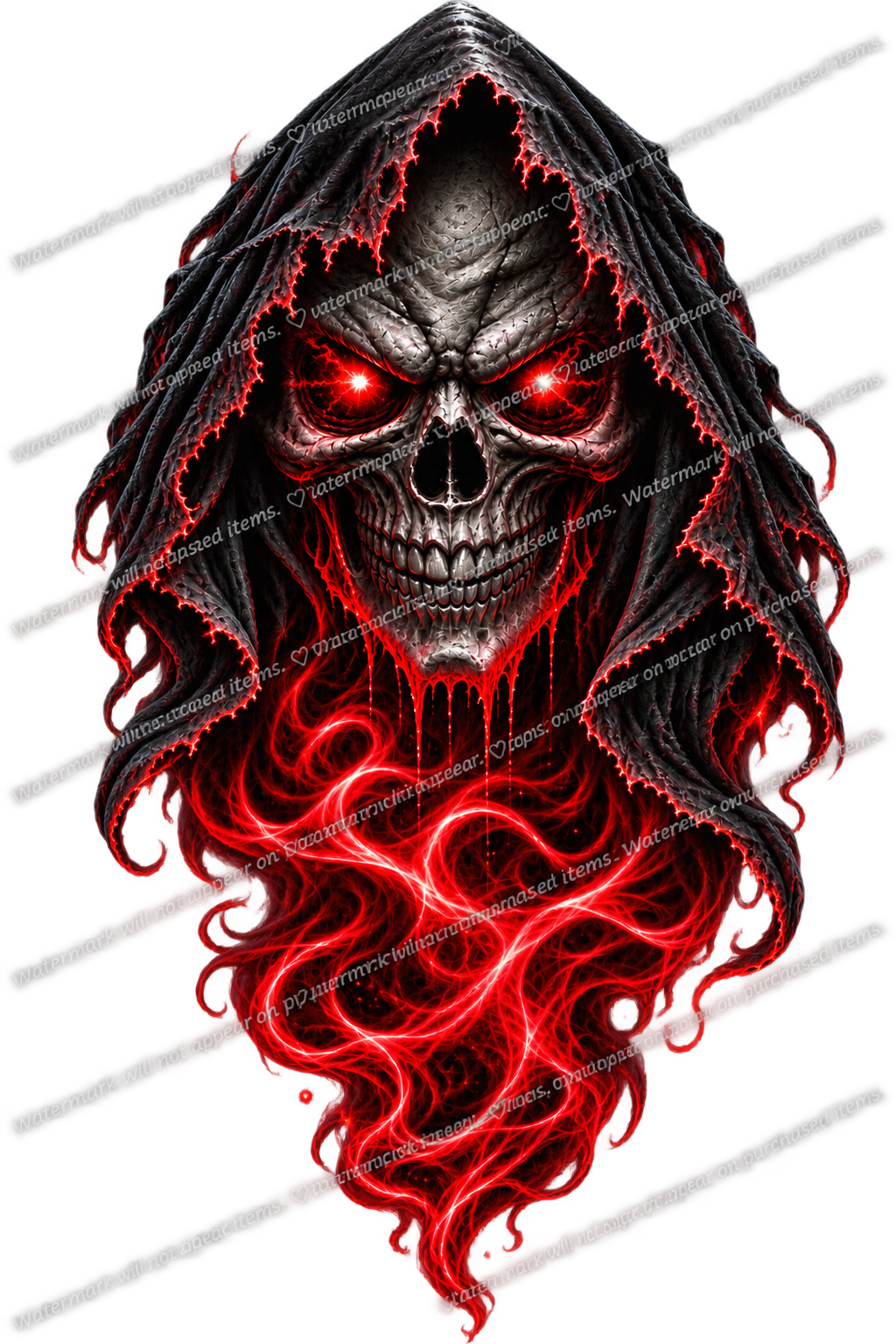 Hooded Flaming Skull PNG Bundle, 3 Color Grim Reaper Designs, Transparent Background, Halloween Skull Digital Download