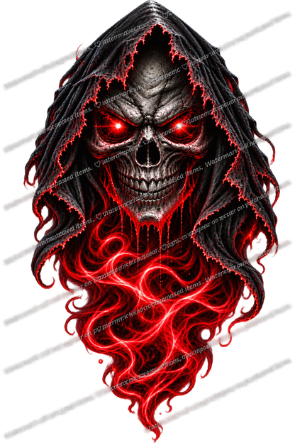 Hooded Flaming Skull PNG Bundle, 3 Color Grim Reaper Designs, Transparent Background, Halloween Skull Digital Download