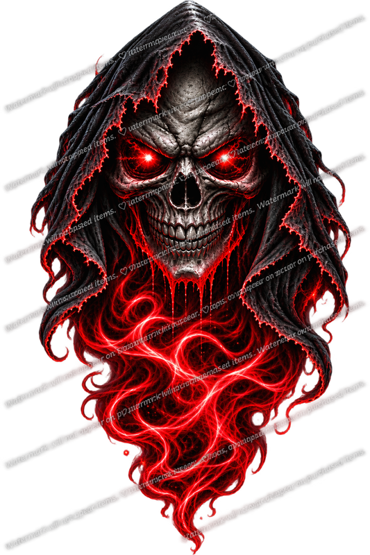 Hooded Flaming Skull PNG Bundle, 3 Color Grim Reaper Designs, Transparent Background, Halloween Skull Digital Download