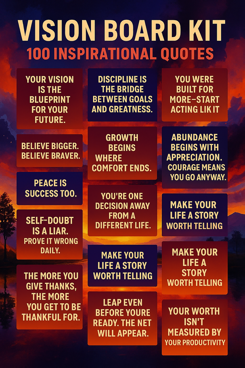 Vision Board 100 Inspirational Quotes with background images and cards 100+ Elements Inspirational Quotes with background images and cards Editable Printable Aesthetic Kit for Your Vision Board DIY Mood Board