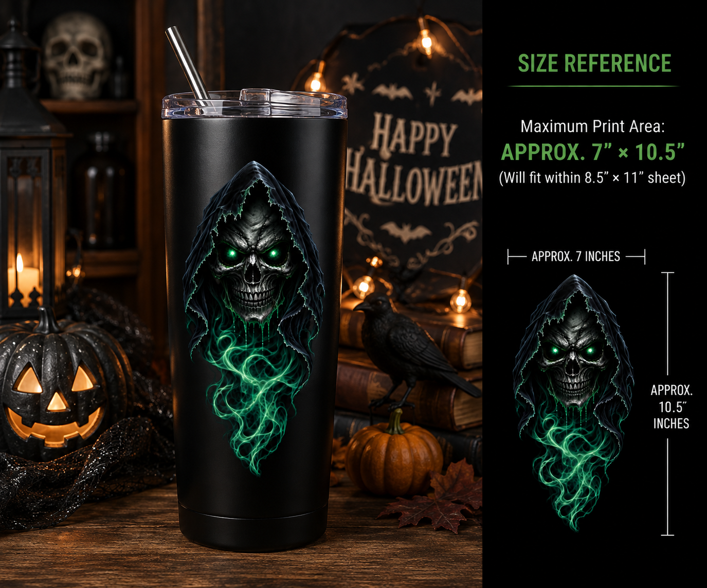 Hooded Flaming Skull PNG Bundle, 3 Color Grim Reaper Designs, Transparent Background, Halloween Skull Digital Download