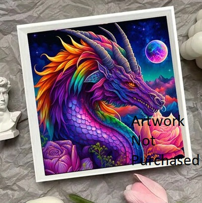 Colorful Purple Dragon Moon Print Wall Art Home Decor Fantasy Poster Art Digital download Instant Access Create Your Own Art Print Can Be Edited And Resized