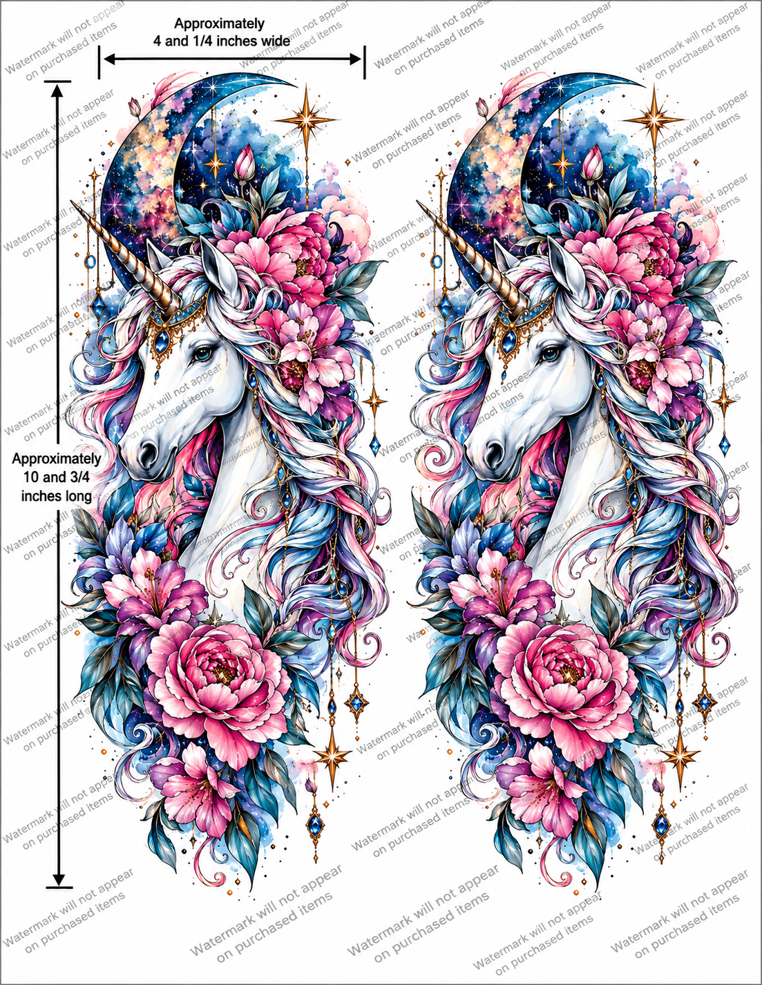 Celestial Unicorn Floral Tattoo Designs – Set of 16 Printable Fantasy Temporary Tattoo Art Downloads