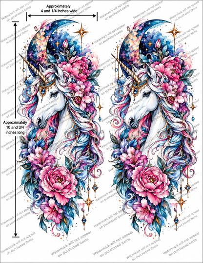 Celestial Unicorn Floral Tattoo Designs – Set of 16 Printable Fantasy Temporary Tattoo Art Downloads