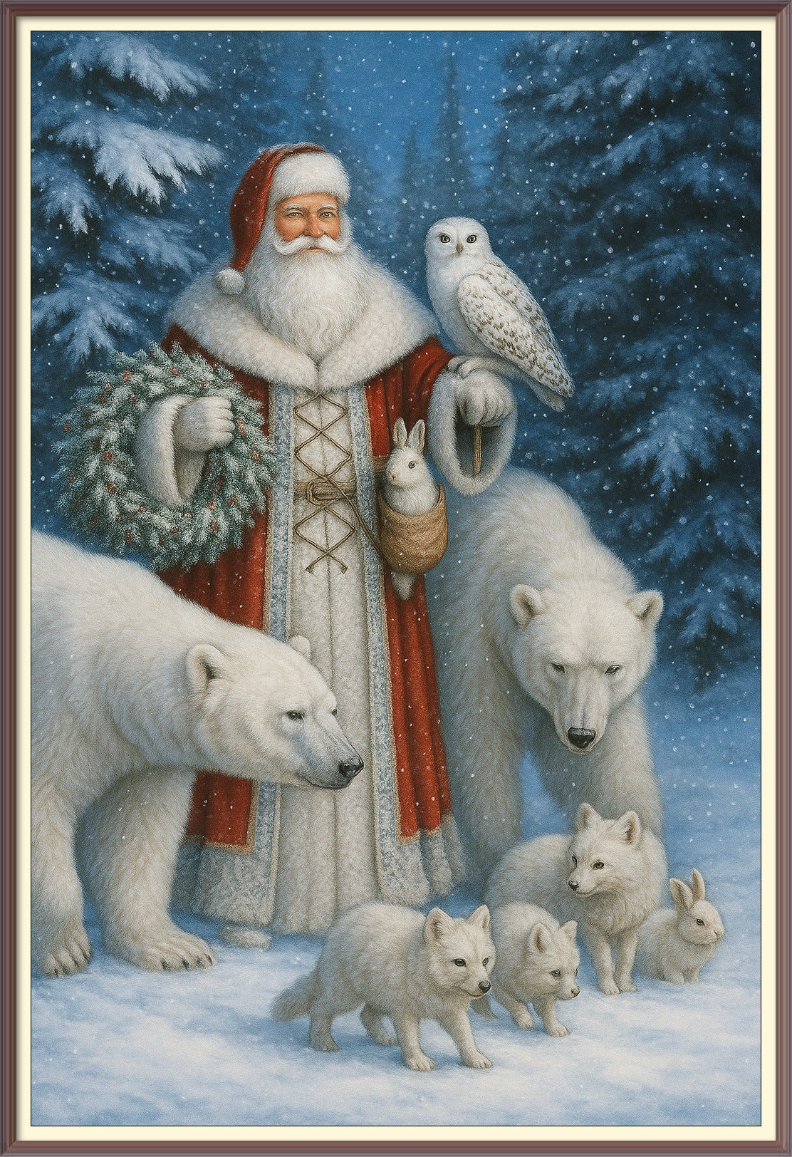 Old Man Christmas and Forest Animals AI Enhanced Digital Art Print Download – Vintage Holiday Santa Claus Illustration, Woodland Creatures (Copy)