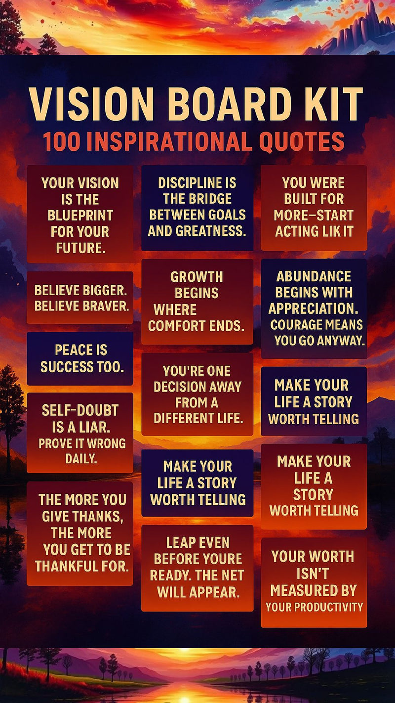 Vision Board 100 Inspirational Quotes with background images and cards 100+ Elements Inspirational Quotes with background images and cards Editable Printable Aesthetic Kit for Your Vision Board DIY Mood Board