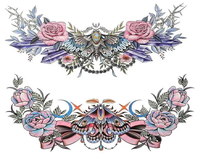 Realistic Floral Fantasy Lower Abdomen Tattoos 6 Sheet Set for Scar Concealment Bold Body Art Printable Temporary Tattoo Digital Download