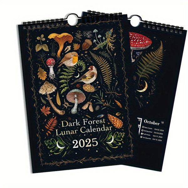2025 Dark Forest Lunar Calendar New Custom Made To Order In America Art Deco Animal Print Fantasy Theme Moon Phase Planner