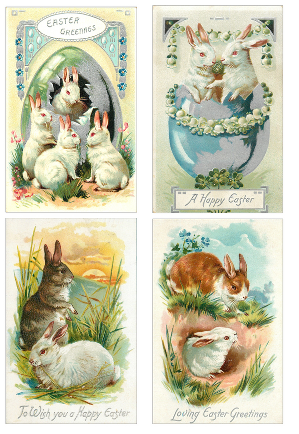 Vintage Victorian Easter Bunny Card Set Printable Retro Vintage Whimsical Ephemera Collage Elements Junk Journals, Decoupage & Scrapbooking