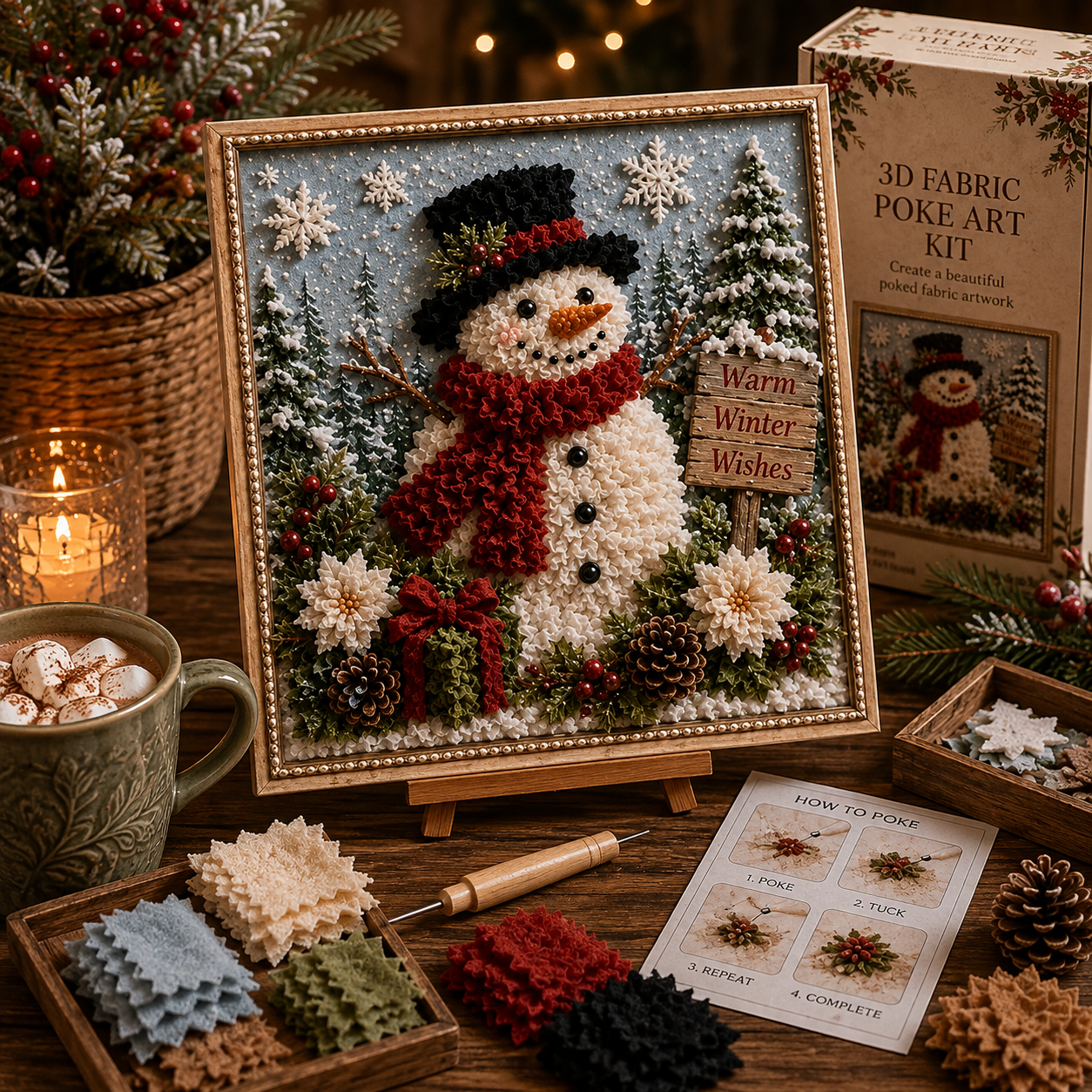 3D Fabric Poke Art Christmas Craft Kit, Choose Your Design, DIY Holiday Craft, No Sewing, Handmade Christmas Gift