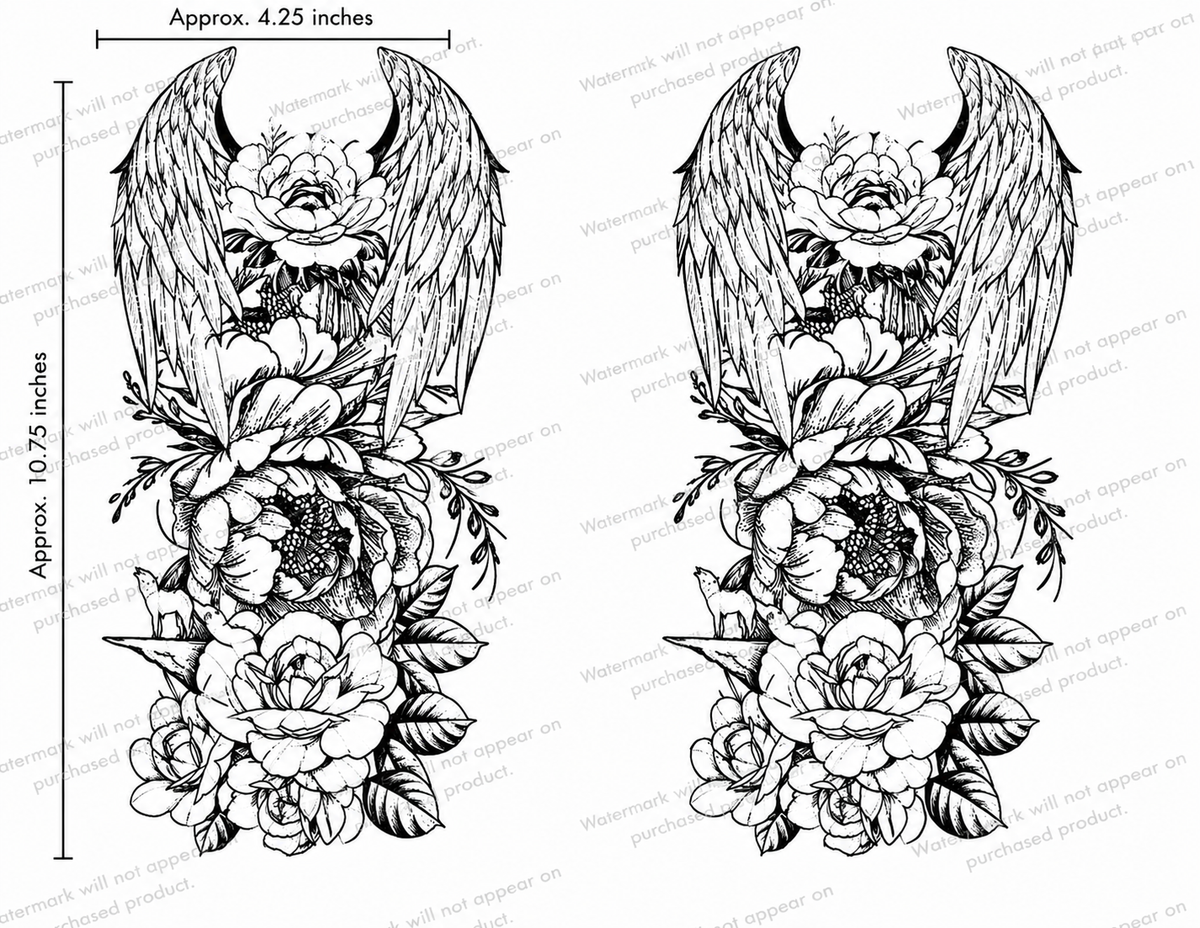 Celestial Unicorn Floral Tattoo Designs – Set of 16 Printable Fantasy Temporary Tattoo Art Downloads