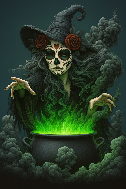 Witch Brewing Cauldron Neon Green Potion Gothic Halloween Wall Art Digital Download Printable Digital Download Magic Poster Art