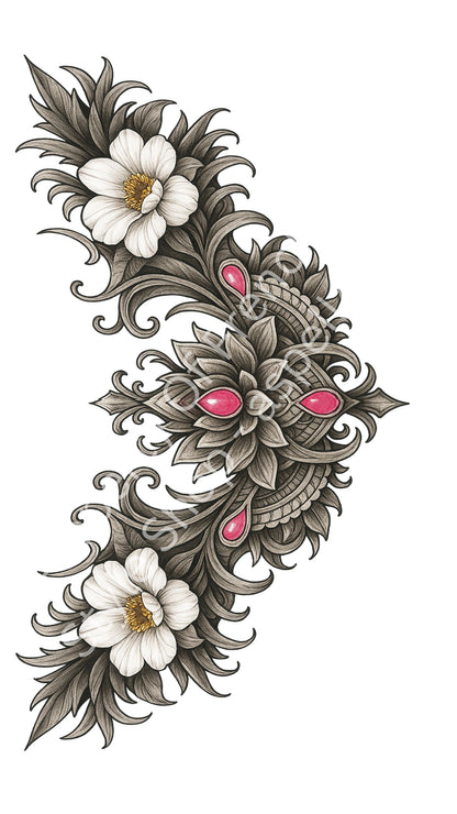 6 Highly Pigmented Floral Tattoo Flash Designs – Digital Download – Lower Back & Body Art AI Enhanced Versatile Transparent PNGs diy Craft